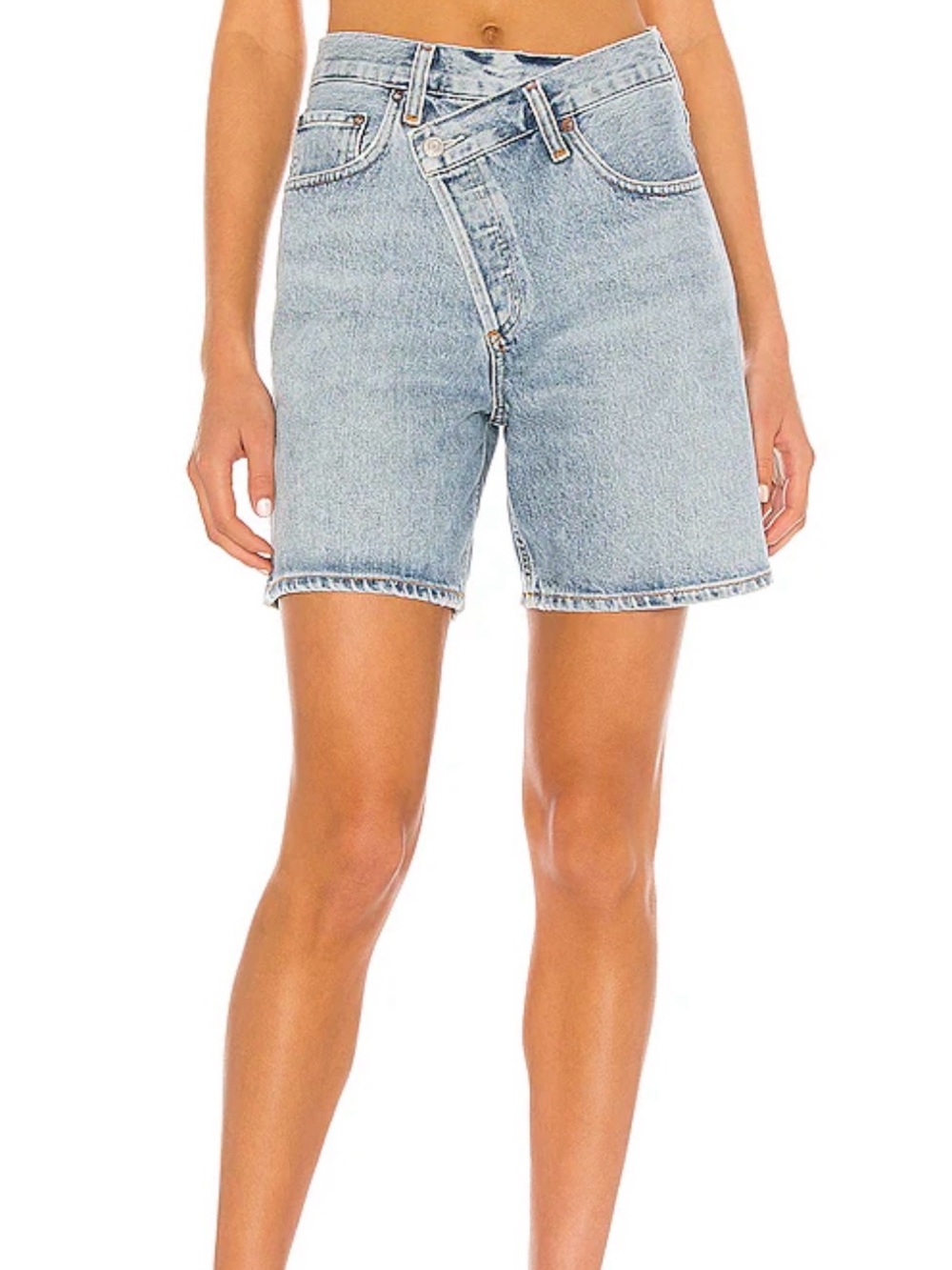 Agolde blue denim criss cross shorts